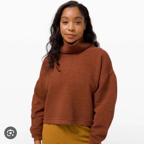 Lululemon peaceful moments pullover turtleneck textured sweater in rust - Picture 1 of 7